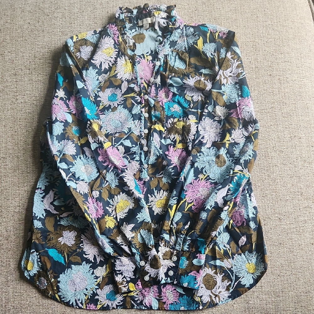 Talbots Floral Ruffle Blouse - Multicolor Small Petite